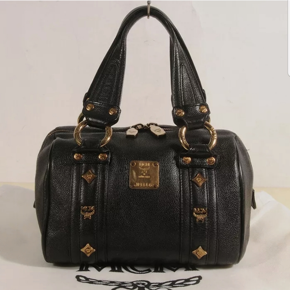 MCM Pebbled Studded Logo Motifs Mini Boston bag